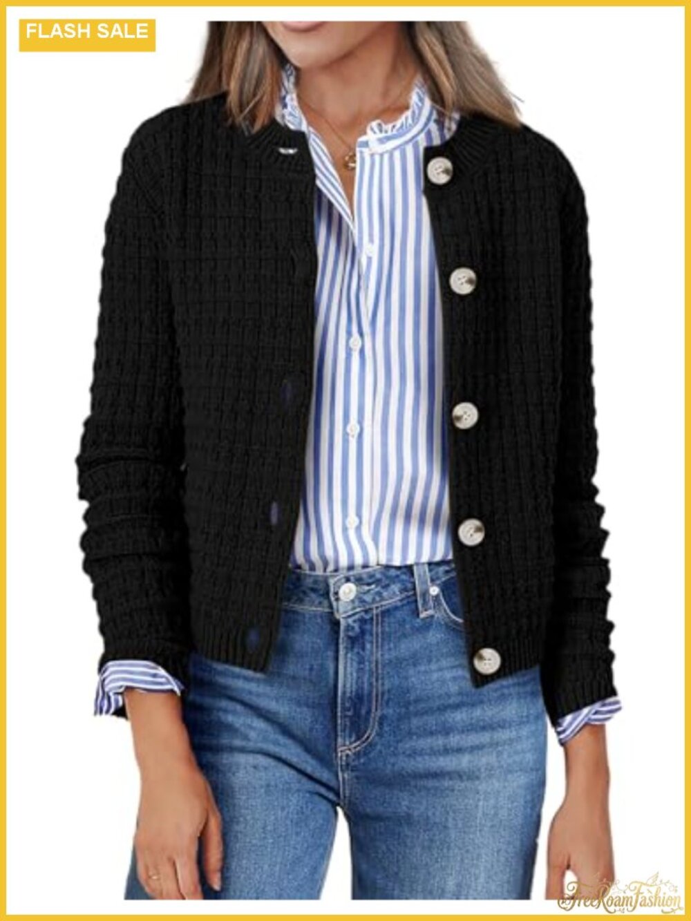 Women's Cropped Cardigan Sweater 100% Acrylic Knit Long Sleeve Button Front